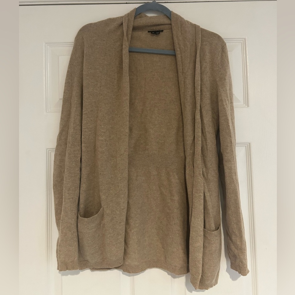 Women's Theory Tan Beige Cashmere Sweater Open Cardigan Size Small